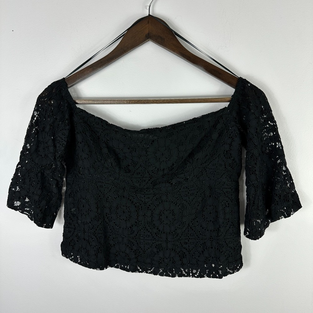 Zara Black Lace Crop Top Womens Small Short Sleeve Fairy Grunge Whimsigoth